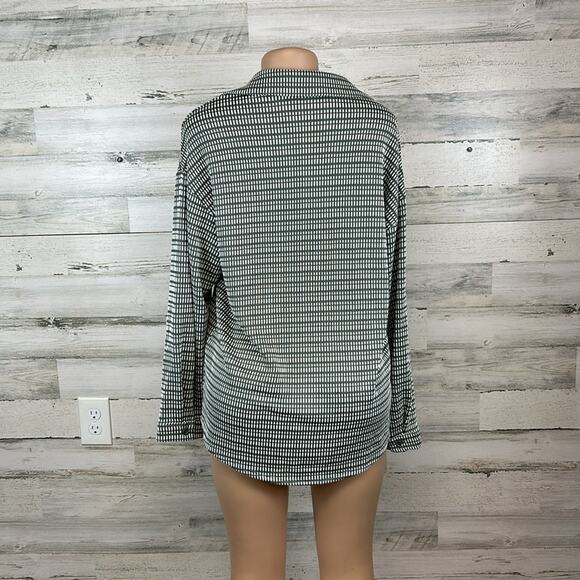 3rd + Malt Stretchy Button Up Green White Women’s Size Large Shirt Career Office - Picture 2 of 9